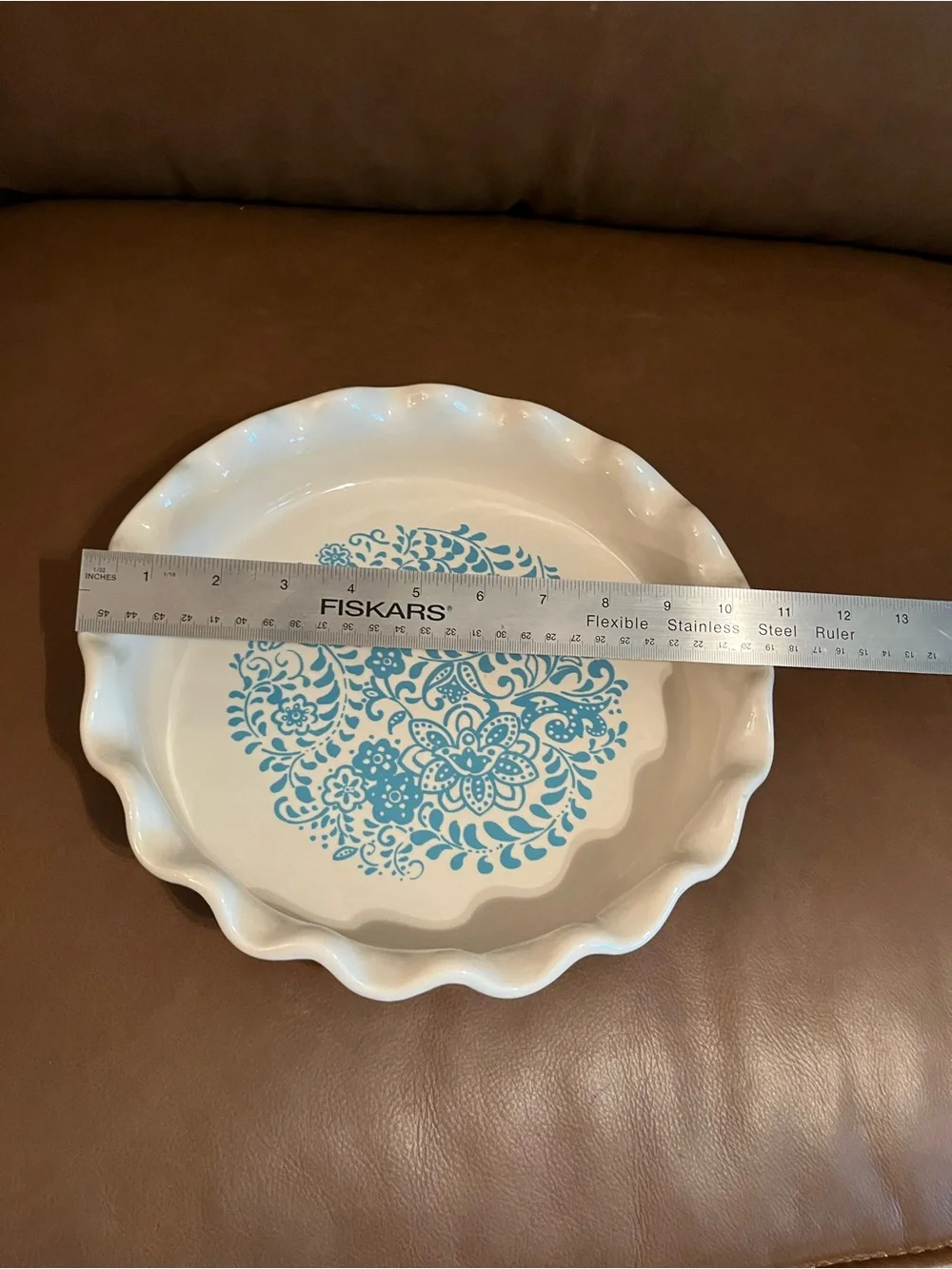 The Pioneer Woman Blue and White Floral Ruffled Ceramic Pie Dish